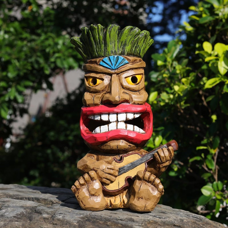 Yiosax Solar Tiki Statue Outdoor Decor-Garden Guitar Tiki Statues-Tiki Bar Decorations for Outdoor Patio Yard Lawn Balcony Bar Party,Waterproof Garden Sculpture 10.35 Inch Tall - Image 2